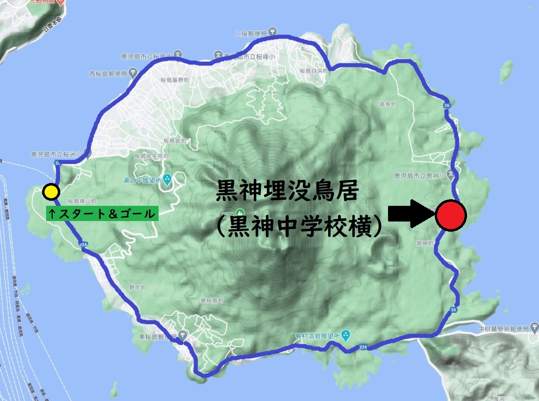 桜島サイクル地図 - 黒神埋没鳥居