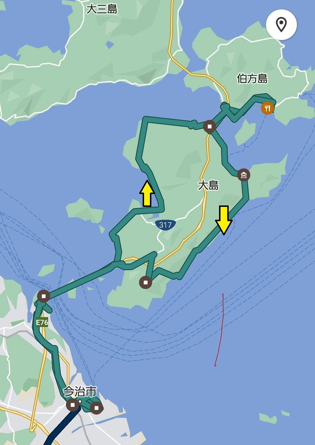 今治からしまなみ海道サイクリングのルート