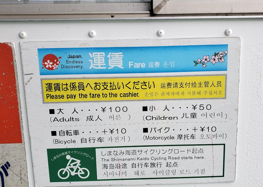尾道駅前　尾道水道　ウォーターフロント　レンタサイクル　自転車　ロードバイク　渡し船　運賃