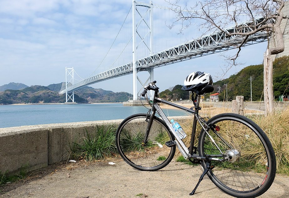 瀬戸内海　向島　因島大橋　記念撮影　自転車
