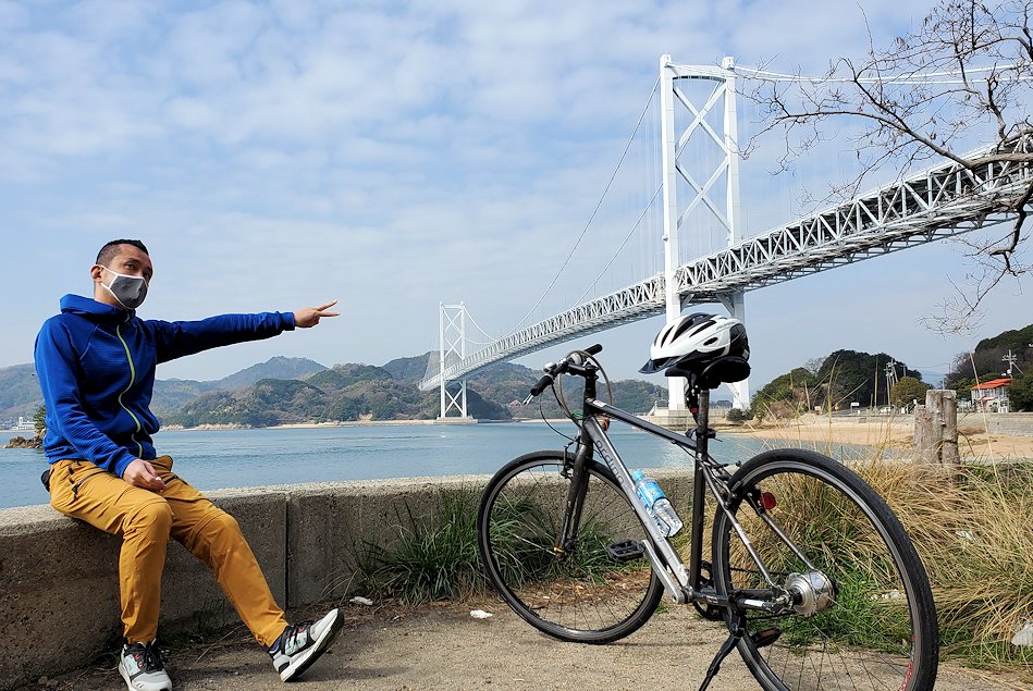瀬戸内海　向島　因島大橋　記念撮影　自転車2