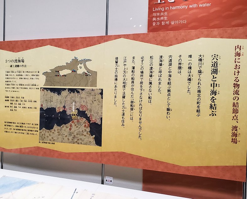 島根県松江市　松江歴史館 　宍道湖と中海の繋がり　歴史説明