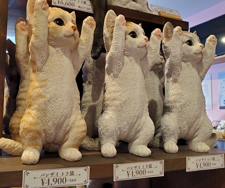 島根県出雲市　出雲大社の参道　猫まっしぐら　バンザイする猫の人形