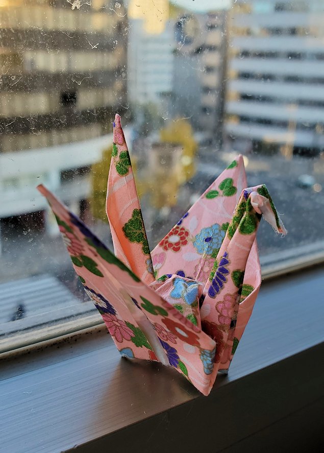 ホテル法華クラブ鹿児島　部屋からの景色　折り紙　鶴