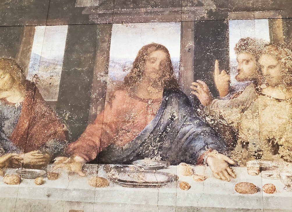 大塚国際美術館　OtsukaArtMuseum　『最後の晩餐(L'Ultima Cena)』の修復前作品 　キリスト部分のアップ画像