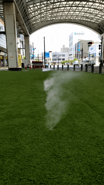 鳥取駅前のアーケード商店街　水の散布の様子