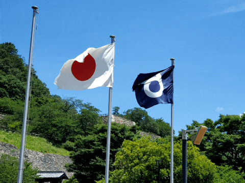 鳥取城跡　鳥取県立博物館　風になびく旗2