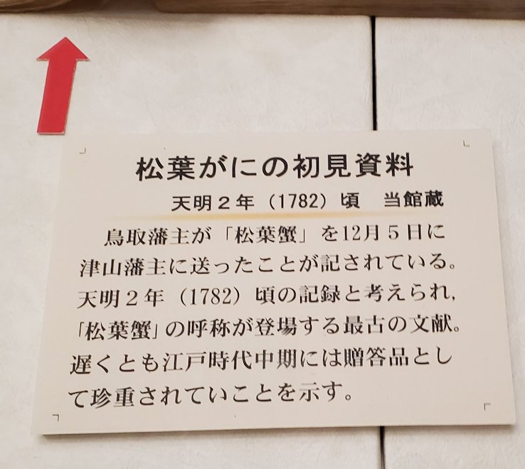 鳥取県立博物館　「松葉ガニ」初見の資料　説明