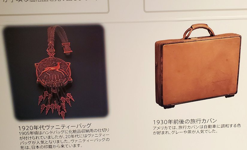 東京台東区　世界のカバン博物館　鞄の歴史説明パネル「1920年代のカバン」