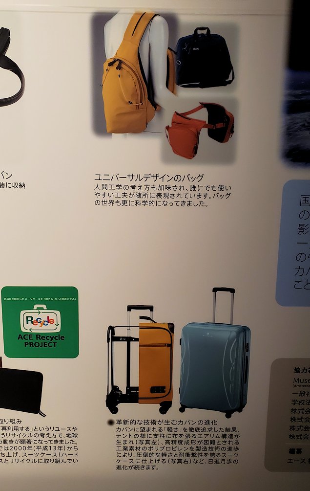東京台東区　世界のカバン博物館　鞄の歴史説明パネル「近代の新しいデザインの誕生」