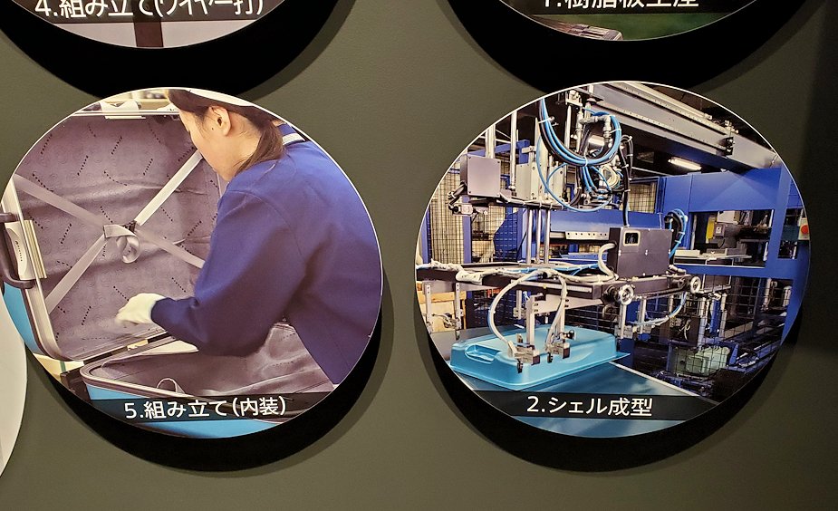 東京台東区　世界のカバン博物館　ビジネスバッグの製造工程説明パネル　北海道の工場2